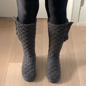 Ugg Lattice Cardy Charcoal Sheepskin Knit Tall